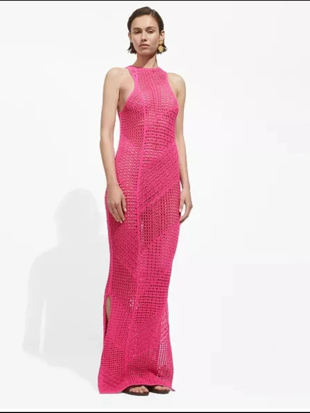 MANGO Pink Crochet Maxi Beach Cover-Up Dress - Women Swim NWT